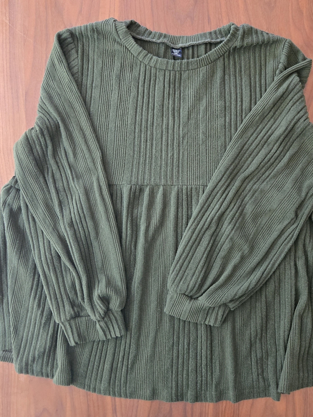Curve Olive Green Ribbed Babydoll Top Long Sleeve Boho Peplum Blouse 3x